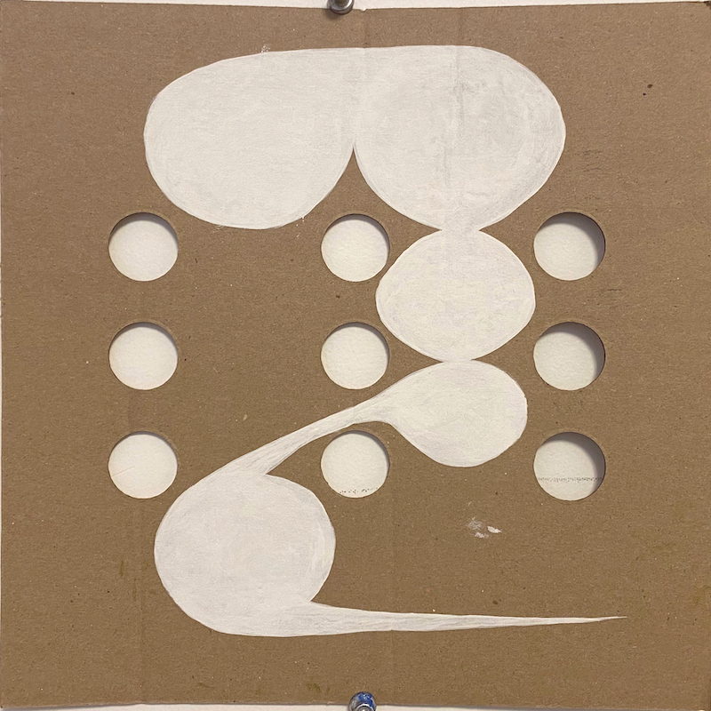 Misfit (2020), 10 x 10", flashe on found cardboard