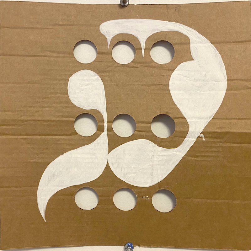 Misfit (2020), 10 x 10", flashe on found cardboard