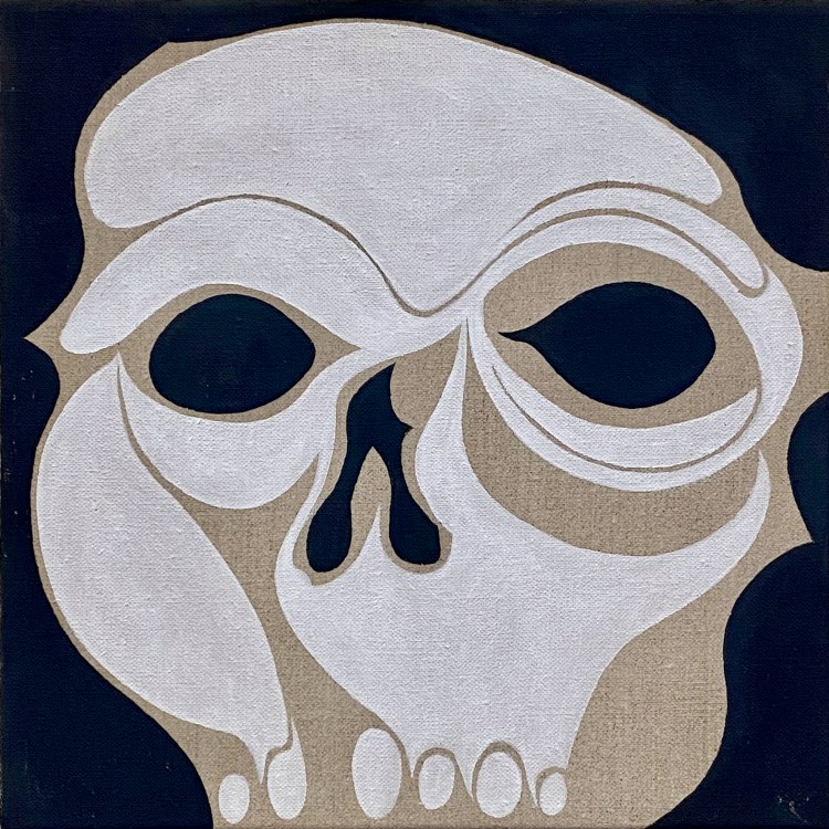 Distorted painting of a skull