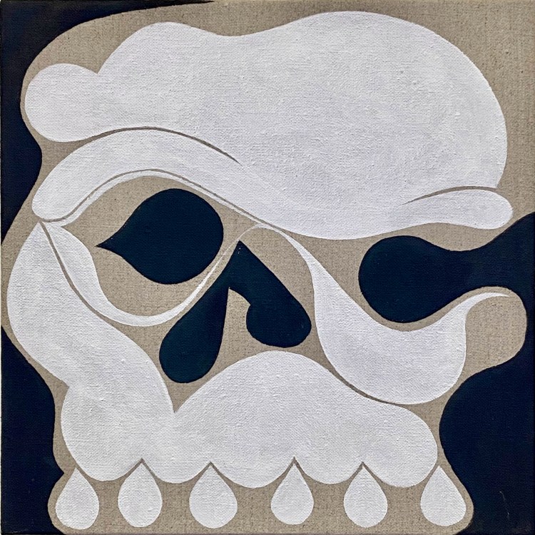 Distorted painting of a skull