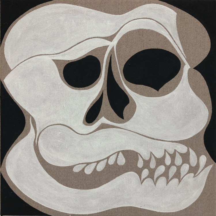 Distorted painting of a skull