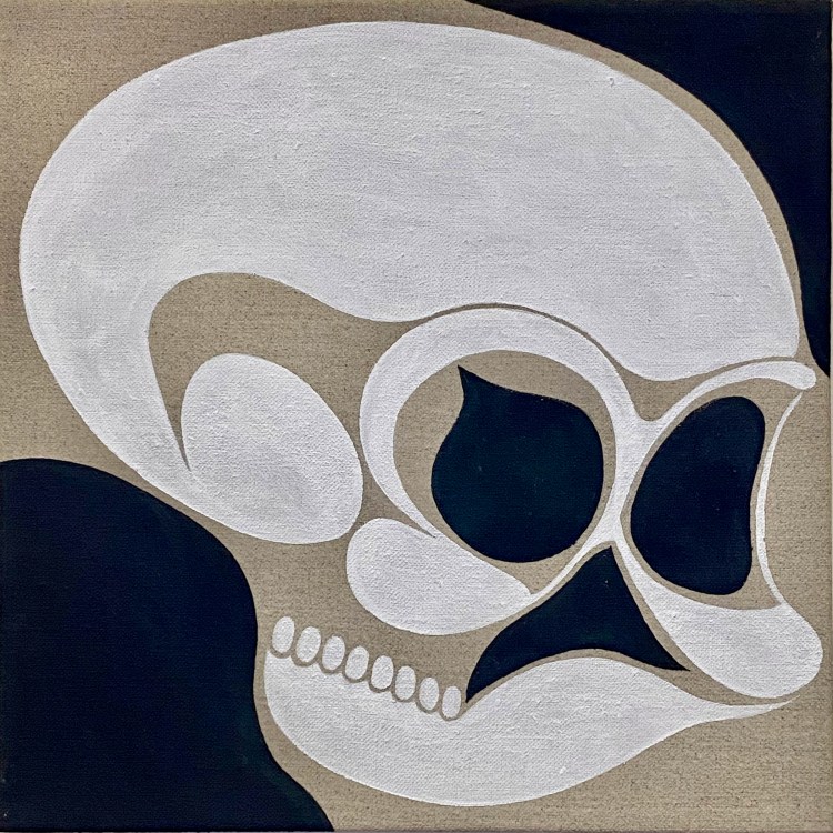 Distorted painting of a skull