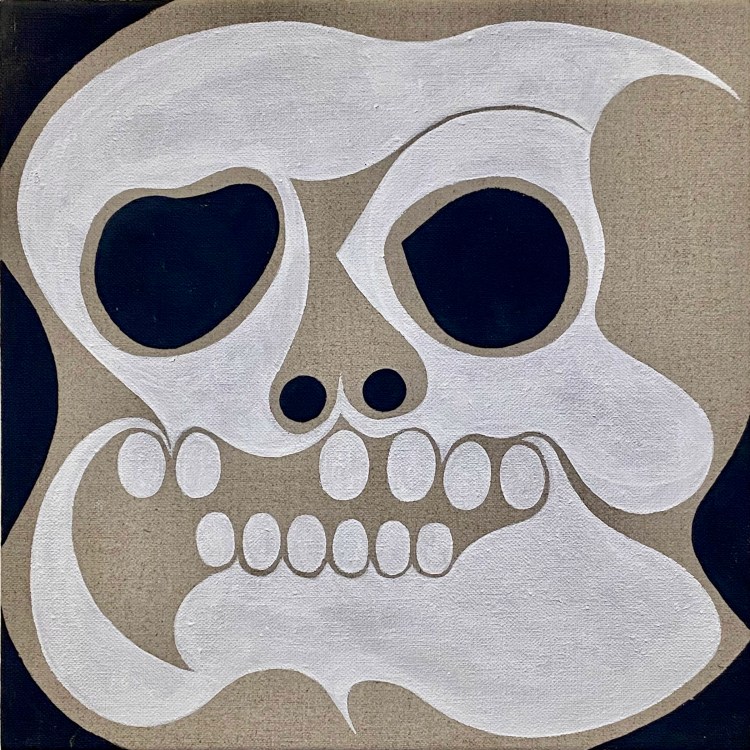 Distorted painting of a skull